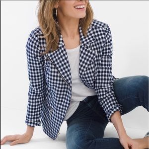 PLUS Chico’s Blue Gingham Moto Jacket